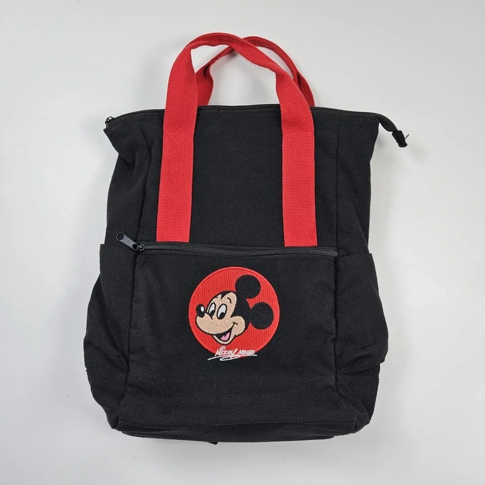 Disney Mickey Mouse Backpack Black Red Logo‎ Drawstring School